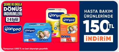 Canped Hasta Bakım Ürünlerinde 1000 TL ve Üzerine 150 TL İndirim