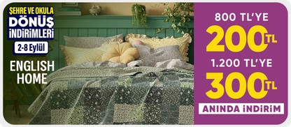 English Home ürünlerinde 800 TL'ye 200 TL ve 1200 TL'ye 300 TL kupon