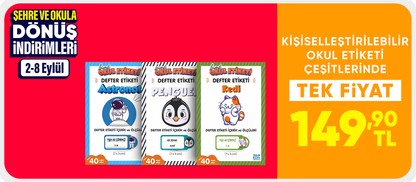 Kişiselleştirilebilir Okul Etiketi Çeşitlerinde  Tek Fiyat 149.90 TL