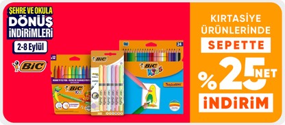 Bic Kırtasiye Ürünlerinde Sepette %25 Net İndirim