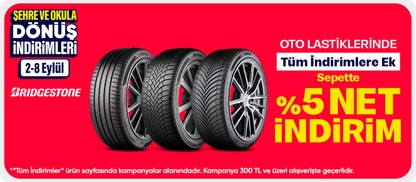 Seçili Bridgestone Lastiklerde 300 TL Üzeri Sepette %5 indirim
