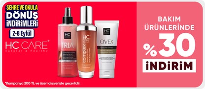 HC Care Bakım Ürünlerinde 200 TL ve Üzerine %30 İndirim