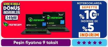 Monster Notebooklarda %10 Net İndirime Ek %5 İndirim