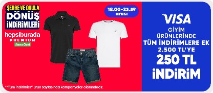 Giyim ürünlerinde tüm indirimlere ek 2.500 TL'ye 250 TL indirim
