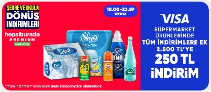 Süpermarket ürünlerinde  tüm indirimlere ek 2.500 TL'ye 250 TL indirim
