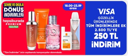 Güzellik ürünlerinde  tüm indirimlere ek 2.500 TL'ye 250 TL indirim