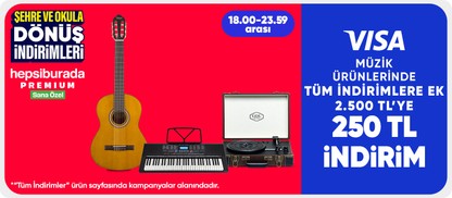 Müzik ürünlerinde  tüm indirimlere ek 2.500 TL'ye 250 TL indirim