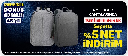 Notebook Çantalarında Tüm İndirimlere Ek Sepette %5 Net İndirim