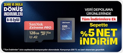 Veri depolama ürünlerinde Tüm İndirimlere Ek Sepette %5 Net İndirim