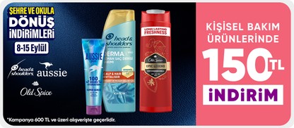 Saç bakım ürünlerinde  150 TL indirim