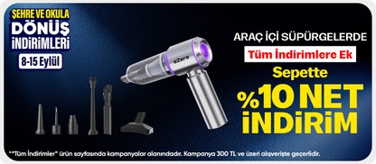 Araç İçi Süpürgelerde 300 TL Üzeri Sepette %10 indirim
