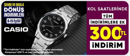 Casio Kol Saatlerinde Tüm indirimlere ek 1200 TL'ye 300 TL İndirim
