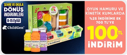 Childgen Playdough Oyun Hamuru ve Kinetik Kumlarda %25 indirim + 700 tl üzeri 100 tl indirim