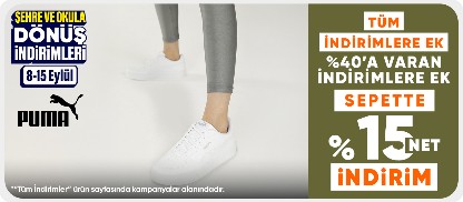 "Puma ürünlerinde Sepette %40'a varan indirime ek sepette %15 net indirim"
