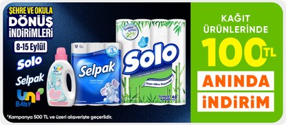 Kağıt ürünlerinde 100 TL anında indirim*