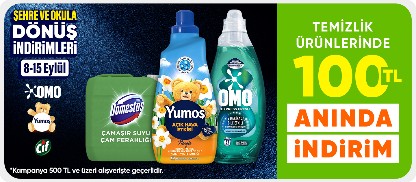 Temizlik ürünlerinde 100 TL anında indirim*