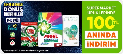 Temizlik ürünlerinde 100 TL anında indirim*