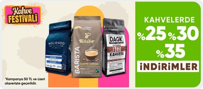 Kahve ve atıştırmalıklarda  %25 %30 %35 indirim*