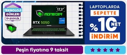 Monster Laptoplarda Sepette %10 Net İndirim 
