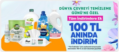 Dünya Çevreyi Temizleme Günü'ne özel  sepette %15 %25 %35 indirim