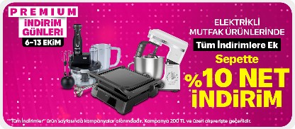 Premium'a Özel Elektrikli Mutfak Ürünlerinde Sepette %10 İndirim