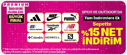 Spor ve outdoor ürünlerinde tüm indirimlere ek premiuma özel sepette %15 net indirim