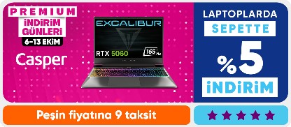 Casper Laptoplarda Premiuma Özel Sepette %5 İndirim