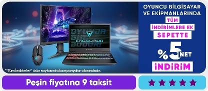 Oyunculara özel bilgisayar ve ekipmanlarında Tüm İndirimlere Ek sepette %5 net indirim