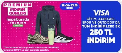 Giyim, ayakkabı, spor ve outdoor'da tüm indirimlere ek 2.500 TL'ye 250 TL indirim