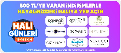 Halı Günleri'ne Özel  500 TL'ye Varan İndirimler  CTA: Acele et kaçırma