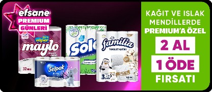 Premiuma Özel Kağıt ve Islak Mendil Ürünlerinde 2 Al 1 Öde