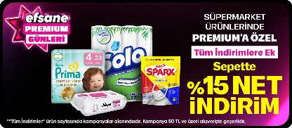 Premiuma Özel Süpermarket ürünlerinde tüm indirimlere ek sepette %15 İndirim
