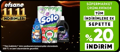 Süpermarket Ürünlerinde  Tüm İndirimlere Ek  Sepette %20 İndirim