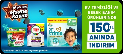 Ev Temizliği ve Bebek Bakım Ürünlerinde 150 TL Anında İndirim