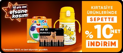 750 TL ve Üzerinde Kırtasiye Ürünlerinde Sepette %10 Net İndirim