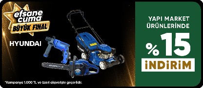 Hyundai Markalı elektrikli el aletleri ürünlerde 1000 TL Üzeri %15 indirim