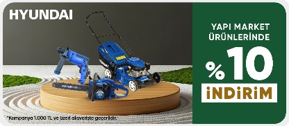Hyundai Markalı elektrikli el aletleri ürünlerde 1000 TL Üzeri %10 indirim