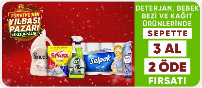 Deterjan, Bebek Bezi ve Kağıt Ürünlerinde Sepette 3 Al 2 Öde Fırsatı