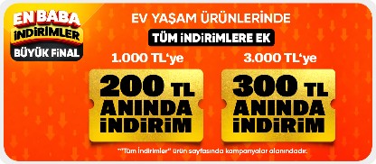 EV YAŞAM ÜRÜNLERİNDE SEPET İNDİRİMLERİ