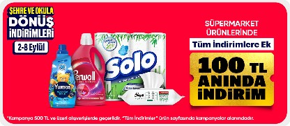 Süpermarket ürünlerinde 500tlye 100tl indirim