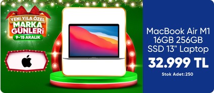 Apple MacBook Air M1 Çip 16GB 256GB SSD macOS 13" Taşınabilir Bilgisayar Uzay Grisi Z1240009K