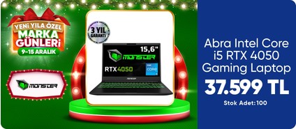 Monster Abra A5 V20.4.2 Intel Core i5 12450H 32 GB RAM 1 TB SSD 6 GB RTX 4050 FreeDOS 15,6" FHD 144 Hz Oyun Bilgisayarı