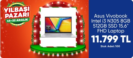 Asus Vivobook Go 15 E1504GA-NJ340 Intel i3 N305 8GB 512GB SSD 15.6" FHD Freedos Taşınabilir Bilgisayar