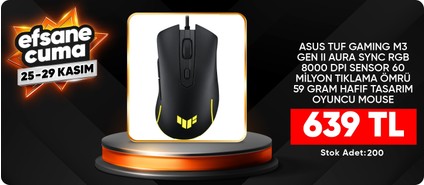 Asus ASUS TUF GAMING M3 GEN II AURA SYNC RGB 8000 DPI SENSOR 60 MİLYON TIKLAMA ÖMRÜ 59 GRAM HAFIF TASARIM OYUNCU MOUSE