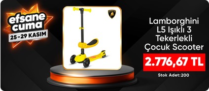 Lamborghini Lisanslı L5 2in1 Katlanabilir Oturaklı Işıklı 3 Tekerlekli Çocuk Scooter Sarı