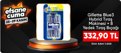 Gillette Blue3 Hybrid Tıraş Makinesi + 8 Yedek Tıraş Bıçağı fiyat otomatık