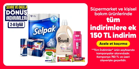 Süpermarket ürünlerinde 750tlye 150tl indirim