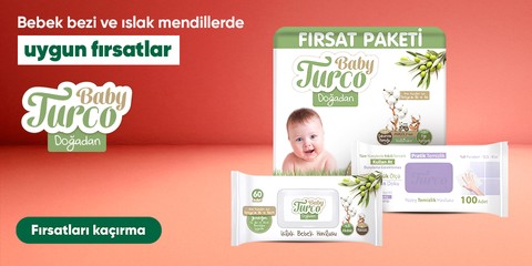 Baby Turco Islak Mendil ve Bebek Bezlerinde 2. Ürüne Sepette %50 İndirim