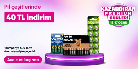 Pil ve Şarjlı Pillerde   400 TL'ye 40 TL İndirim