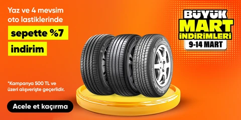 Yaz ve 4 Mevsim Oto Lastiklerde 1000 TL Üzeri Sepette %7 İndirim